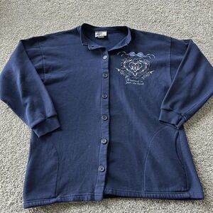 Vintage Pleasant Shade Jacket Womens XL Blue Fleece Button Heart Embroidered